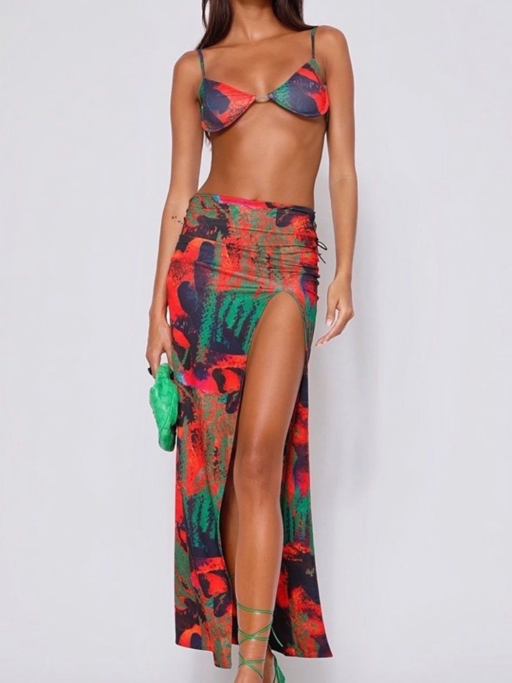 Tiger Mist Abstract Print Janelle Maxi Skirt Side Slit Y2K Indie Sleaze Small